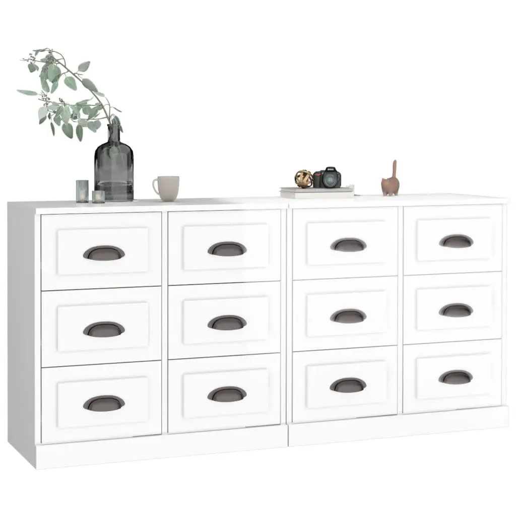 Sideboards White High Gloss Engineered Wood Storage Buffet 2 Piece