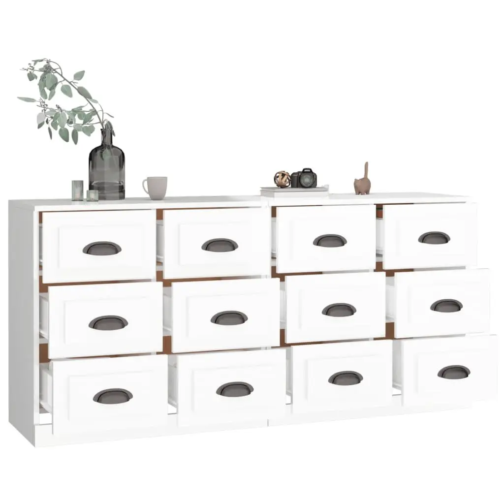 Sideboards White High Gloss Engineered Wood Storage Buffet 2 Piece