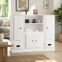 Highboards 3 pcs White Storage Cabinet Sideboard Buffet Engineered Wood