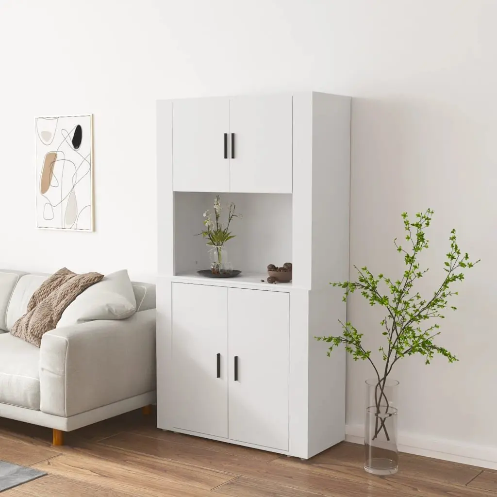 Highboard White Engineered Wood Sideboard Wall-Mounted Storage Cabinet Furniture