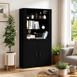 Concise and Functional Black Engineered Wood Highboard