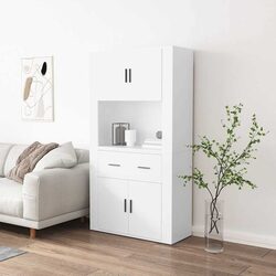Compact White Engineered Wood Highboard with Storage