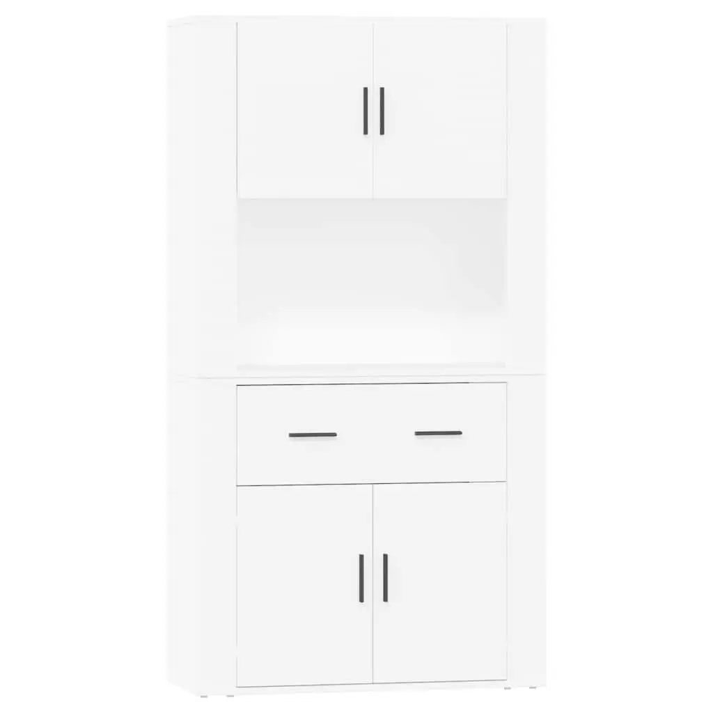 Wall-Mounted Highboard Storage Cabinet White Engineered Wood Space-Saving Furniture
