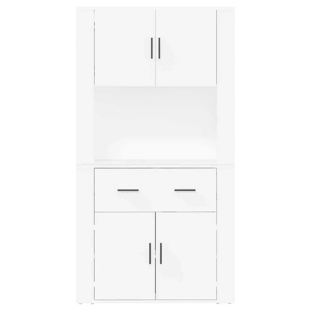 Wall-Mounted Highboard Storage Cabinet White Engineered Wood Space-Saving Furniture