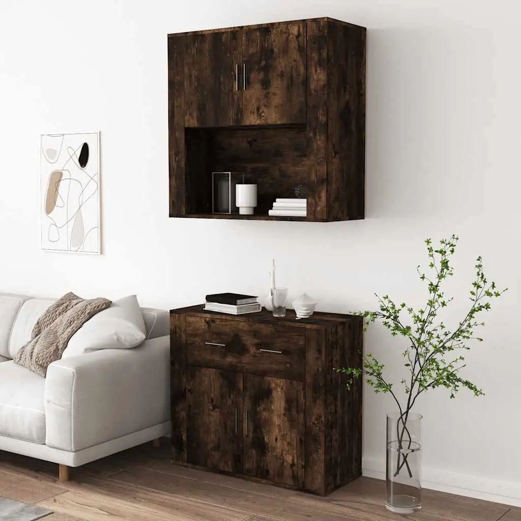 Highboard Sideboard Buffet Cabinet Brown Wall-Mounted Engineered Wood Storage
