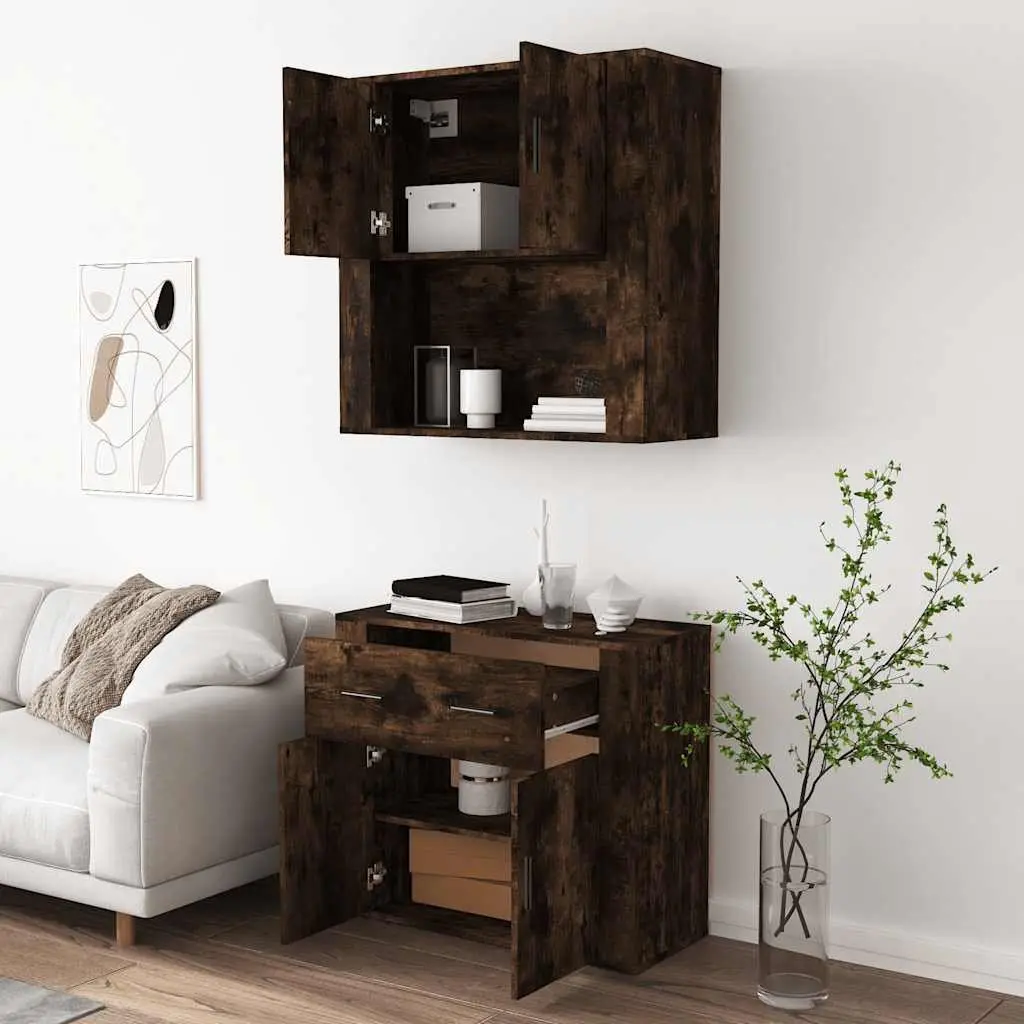 Highboard Sideboard Buffet Cabinet Brown Wall-Mounted Engineered Wood Storage