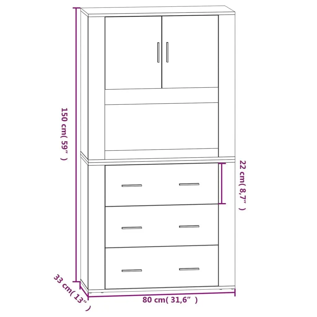 Highboard White Engineered Wood Wall-Mounted Storage Cabinet Sideboard Buffet