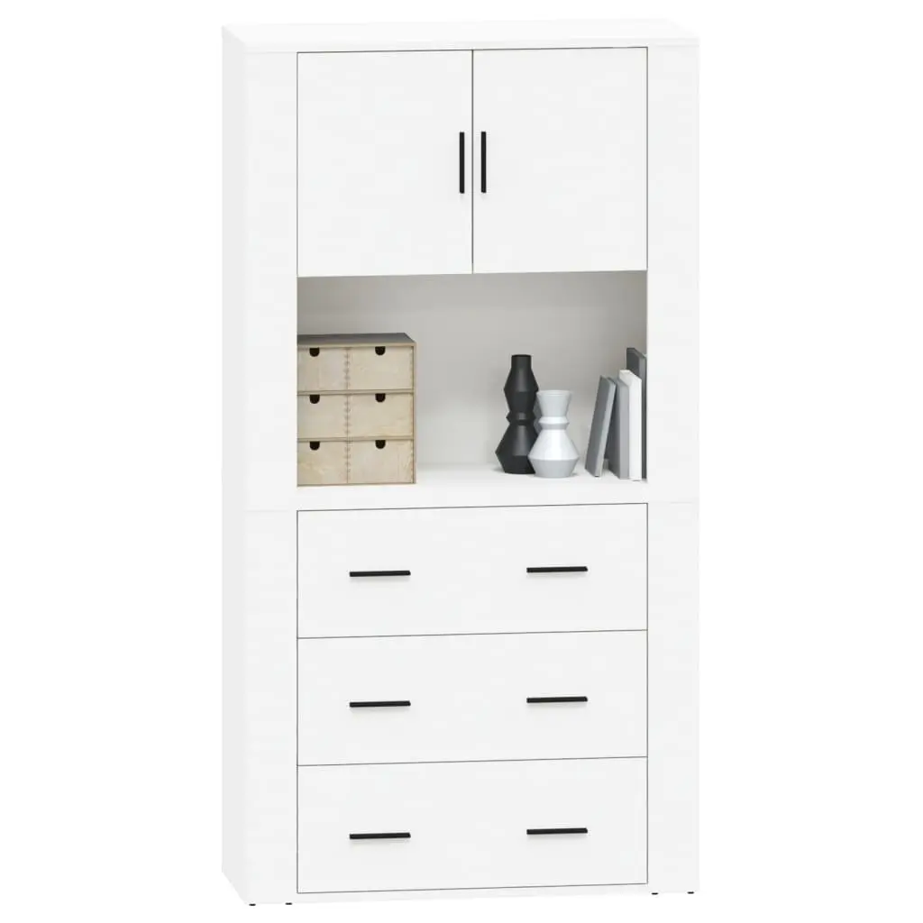 Highboard White Engineered Wood Wall-Mounted Storage Cabinet Sideboard Buffet