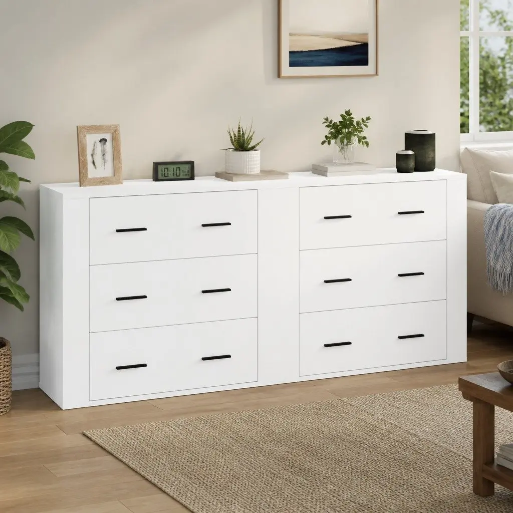 Sideboards White 2 pcs Engineered Wood Storage Cabinet Furniture
