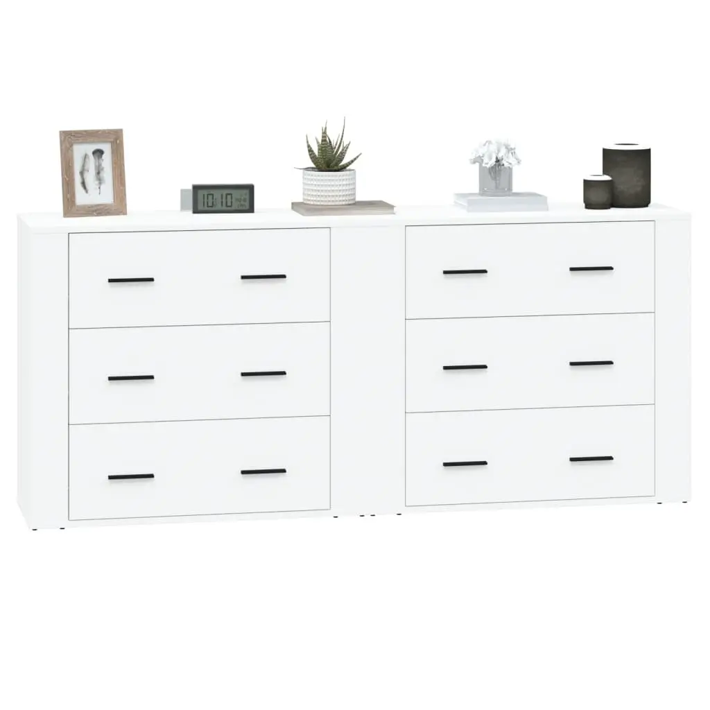 Sideboards White 2 pcs Engineered Wood Storage Cabinet Furniture