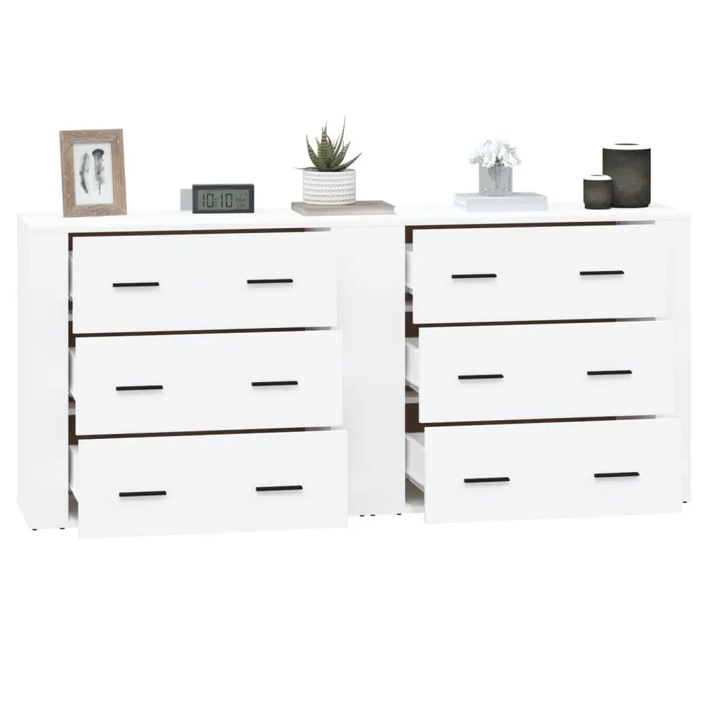 Sideboards White 2 pcs Engineered Wood Storage Cabinet Furniture