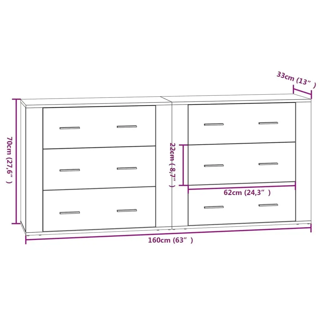 Sideboards White 2 pcs Engineered Wood Storage Cabinet Furniture