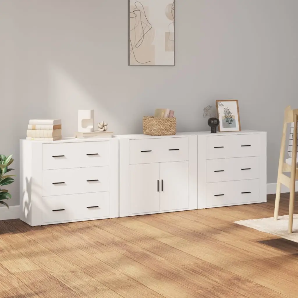 Sideboards White 3 Piece Storage Cabinet Engineered Wood Buffet Display Unit