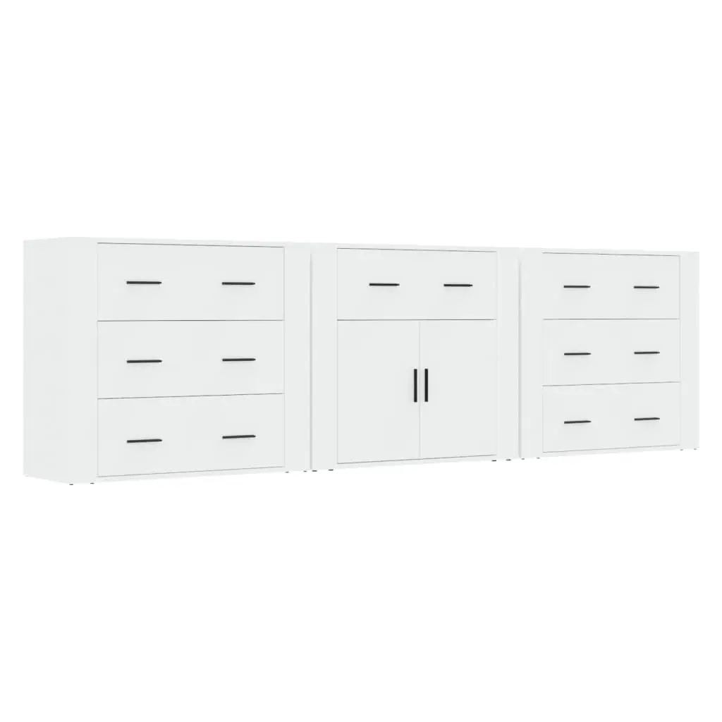 Sideboards White 3 Piece Storage Cabinet Engineered Wood Buffet Display Unit