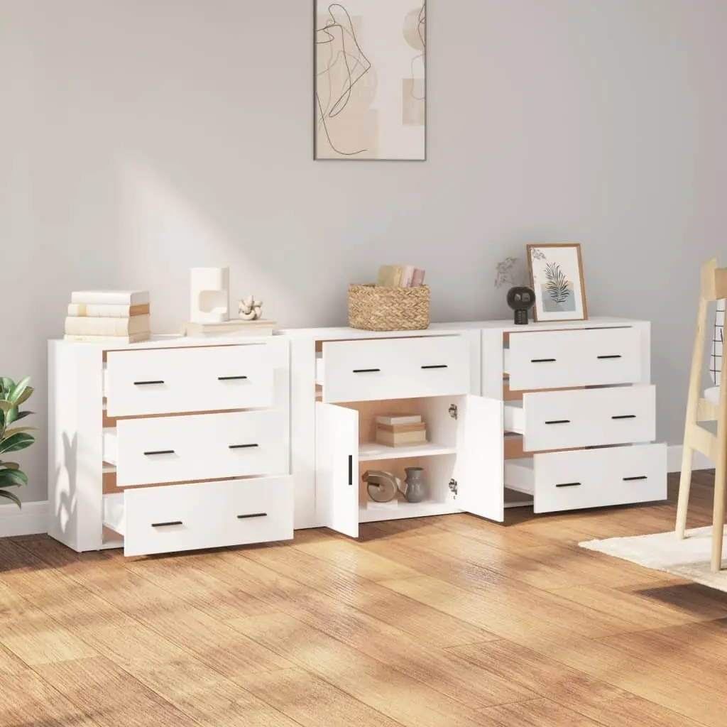 Sideboards White 3 Piece Storage Cabinet Engineered Wood Buffet Display Unit