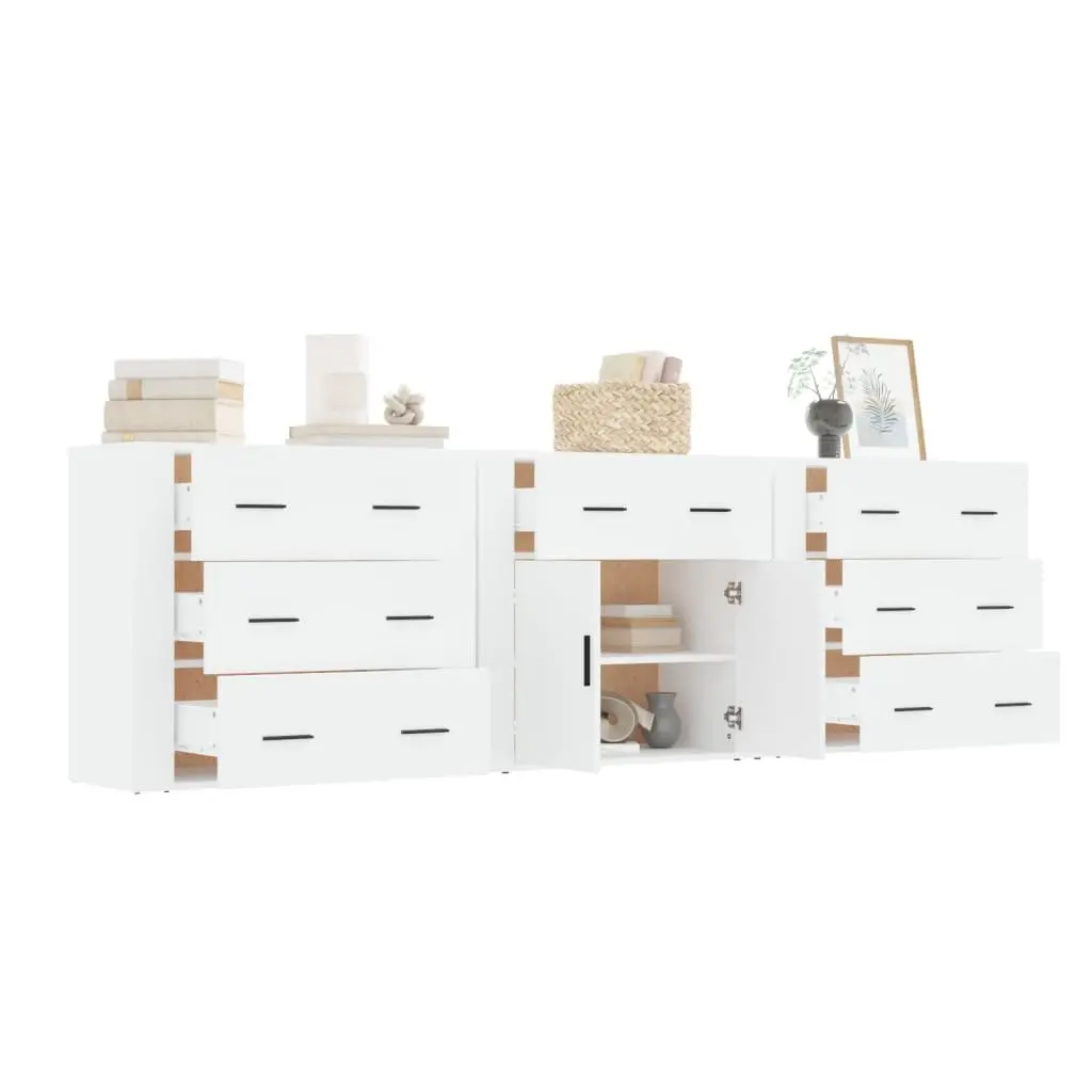 Sideboards White 3 Piece Storage Cabinet Engineered Wood Buffet Display Unit