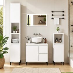 3 Piece White Bathroom Cabinet Set with Storage