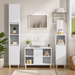 3 Piece Bathroom Furniture Set White Storage Cabinet Vanity Unit Sink Basin