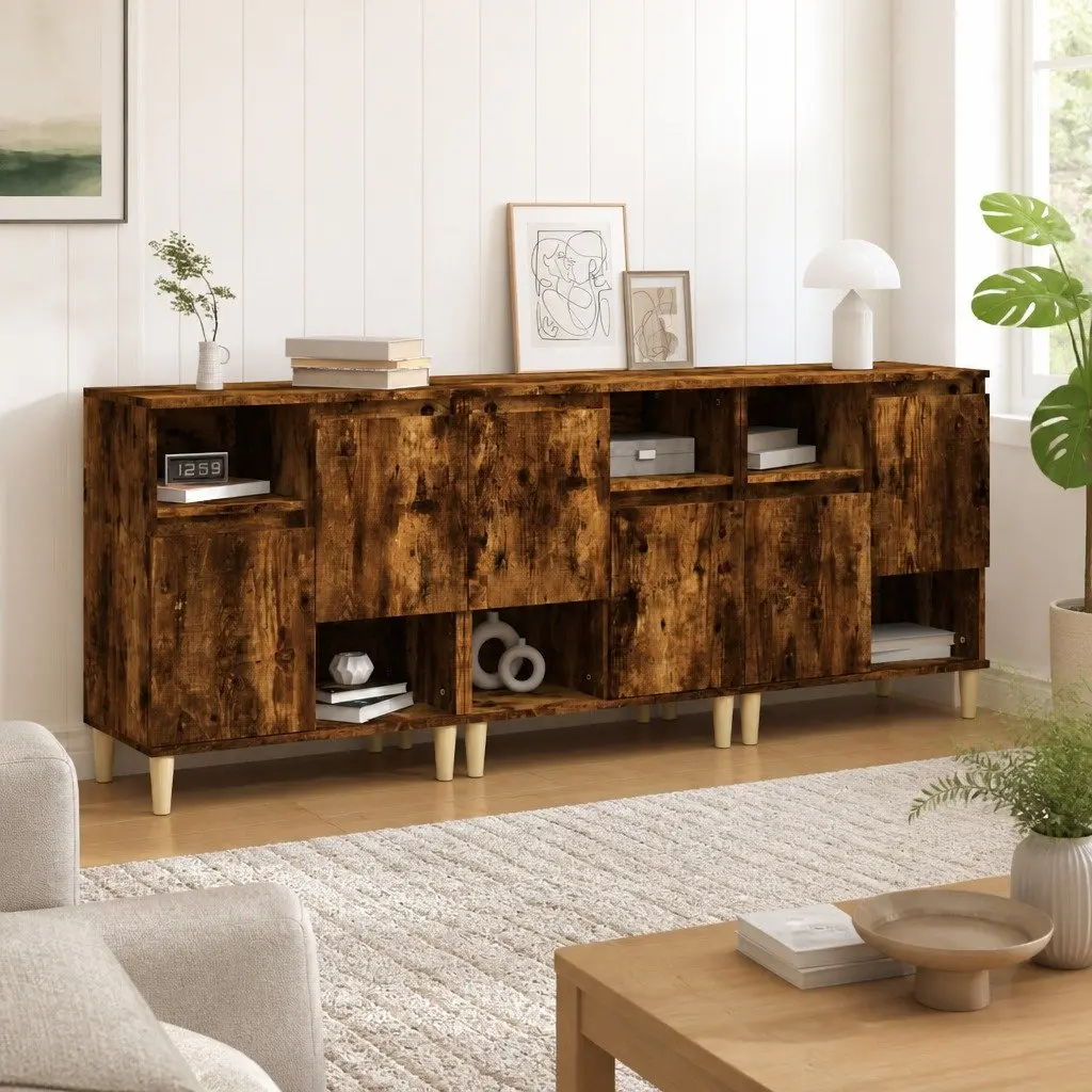 Sideboard Cabinet Brown 3 Piece Engineered Wood Storage Buffet Cupboard