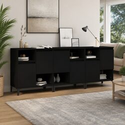 Sideboard Cabinet 3 Pieces Black Storage Buffet Engineered Wood Home Furniture