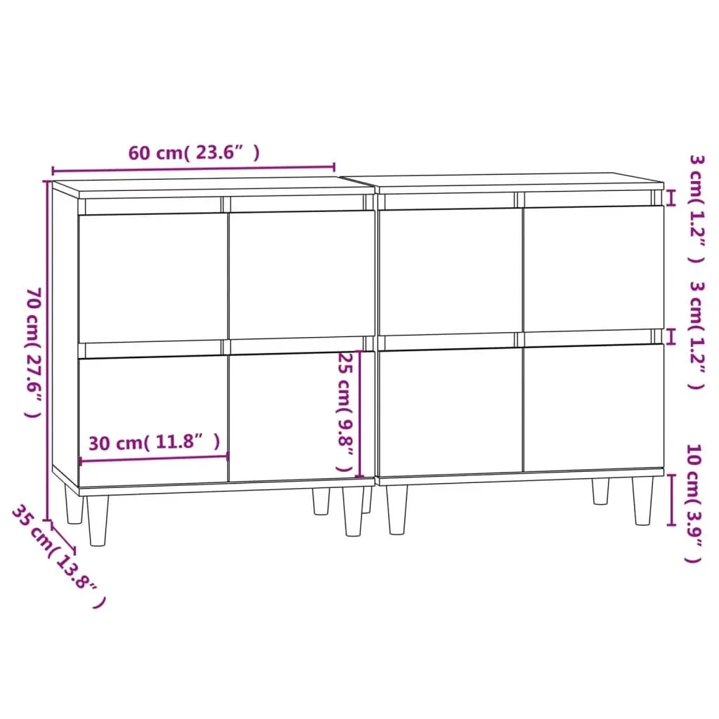 Sideboard Cabinet Black 60x35x70 cm Engineered Wood 2 Piece Storage Cupboard