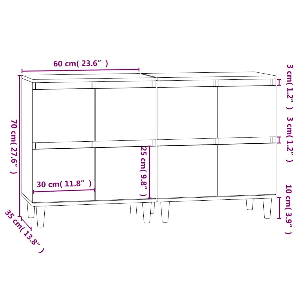 Sideboard Cabinet Brown 60x35x70cm Engineered Wood Storage Unit with 4 Compartments