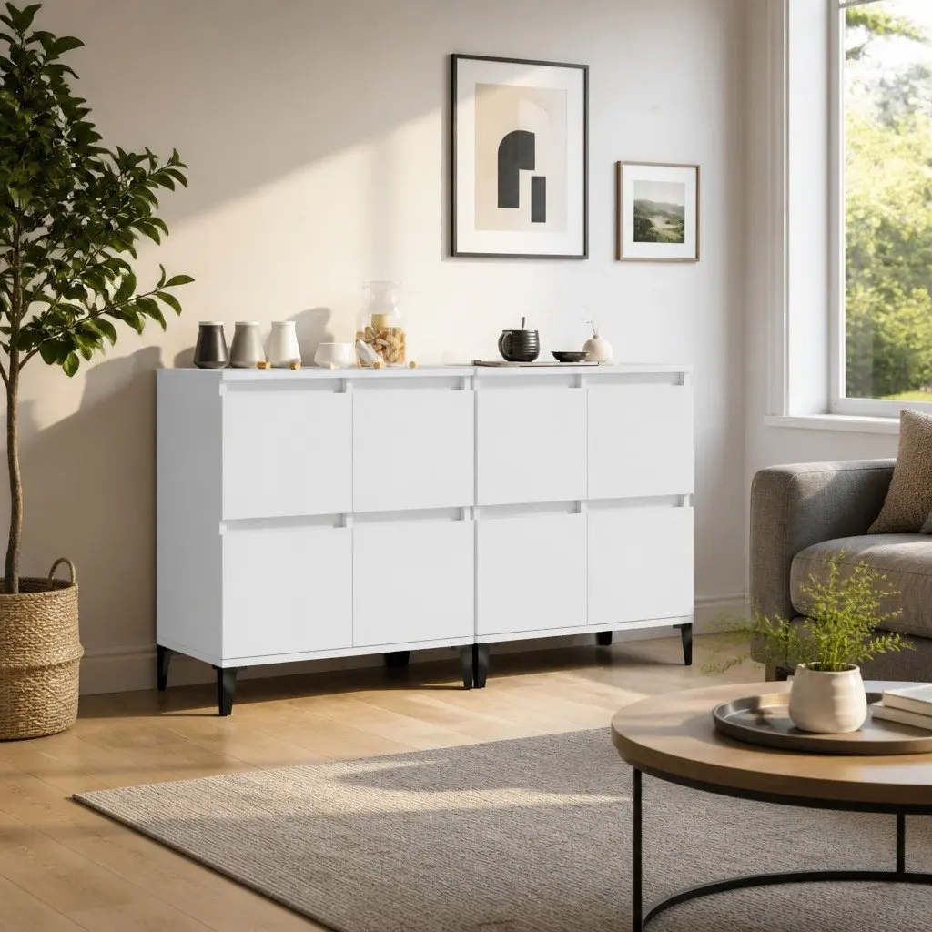Sideboards White 60x35x70 cm 2 Piece Storage Cabinet Engineered Wood Compartments