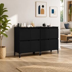 Compact Black Sideboard Cabinet Set - 2 pcs, 60x35x70 cm