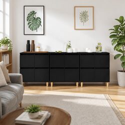 Stylish 3-Piece Sideboard Cabinet Set in Black