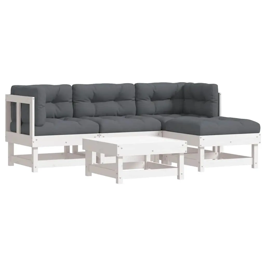 Garden Lounge Set 5 Piece Outdoor Furniture with Cushions White Wood Patio Sofa