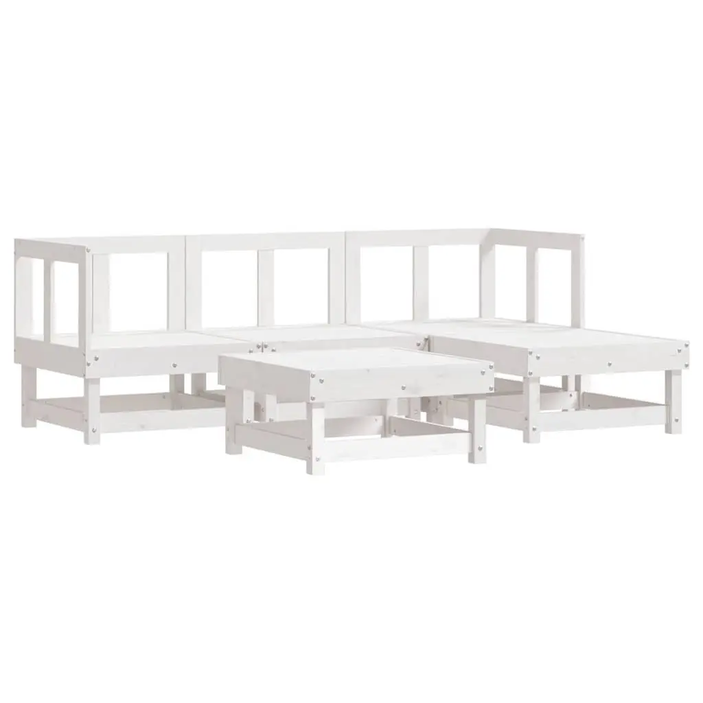 Garden Lounge Set 5 Piece Outdoor Furniture with Cushions White Wood Patio Sofa