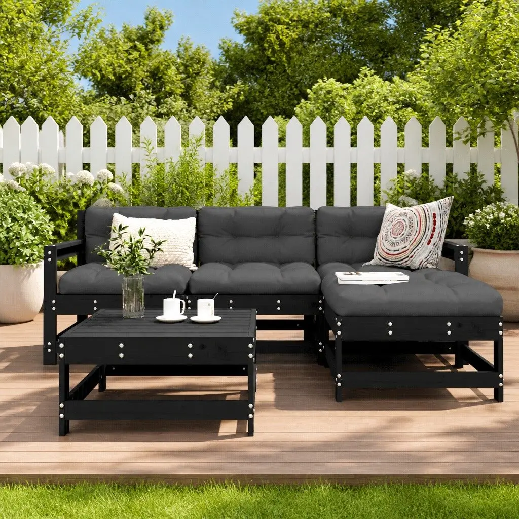 Garden Lounge Set 5 Piece Outdoor Furniture Patio Sofa with Cushions Black Wood
