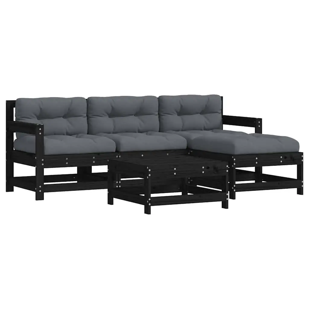 Garden Lounge Set 5 Piece Outdoor Furniture Patio Sofa with Cushions Black Wood