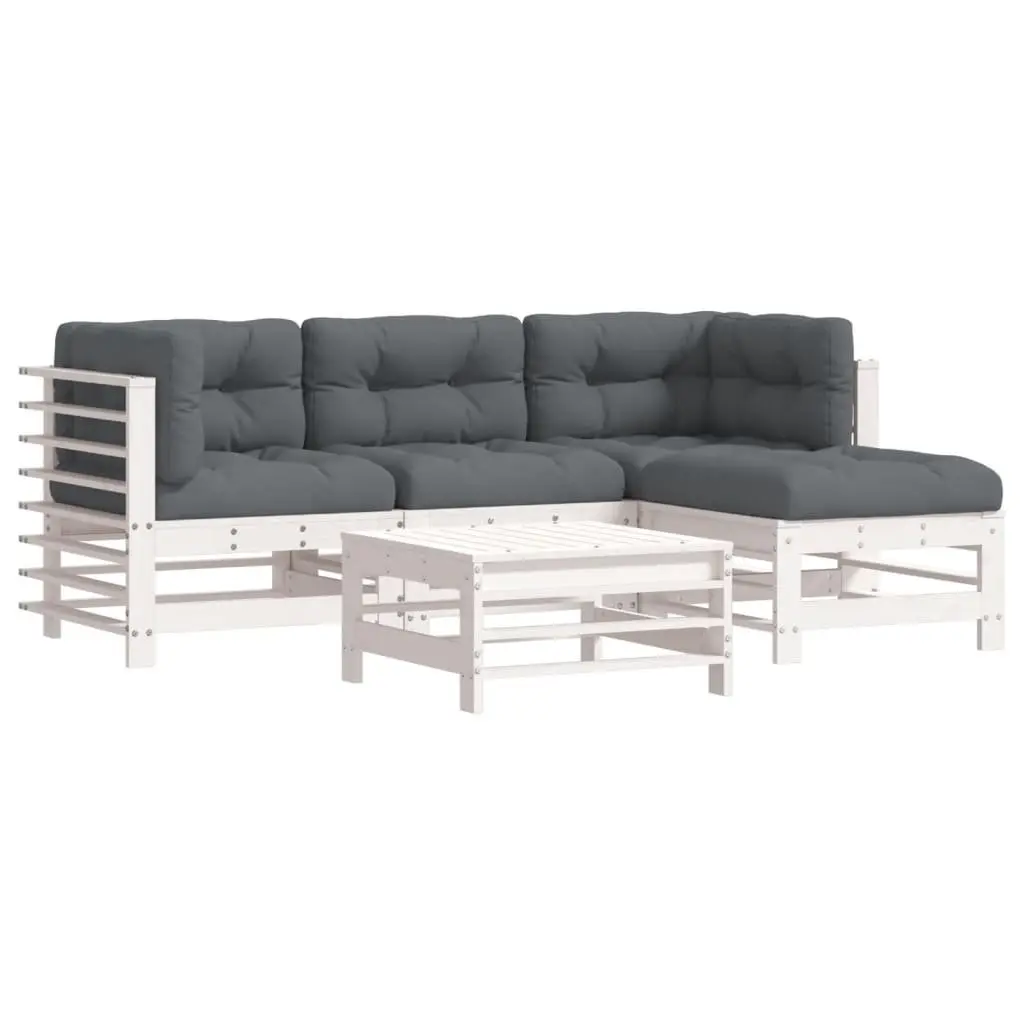Garden Lounge Set 5 Piece Outdoor Furniture White Cushions Patio Seating