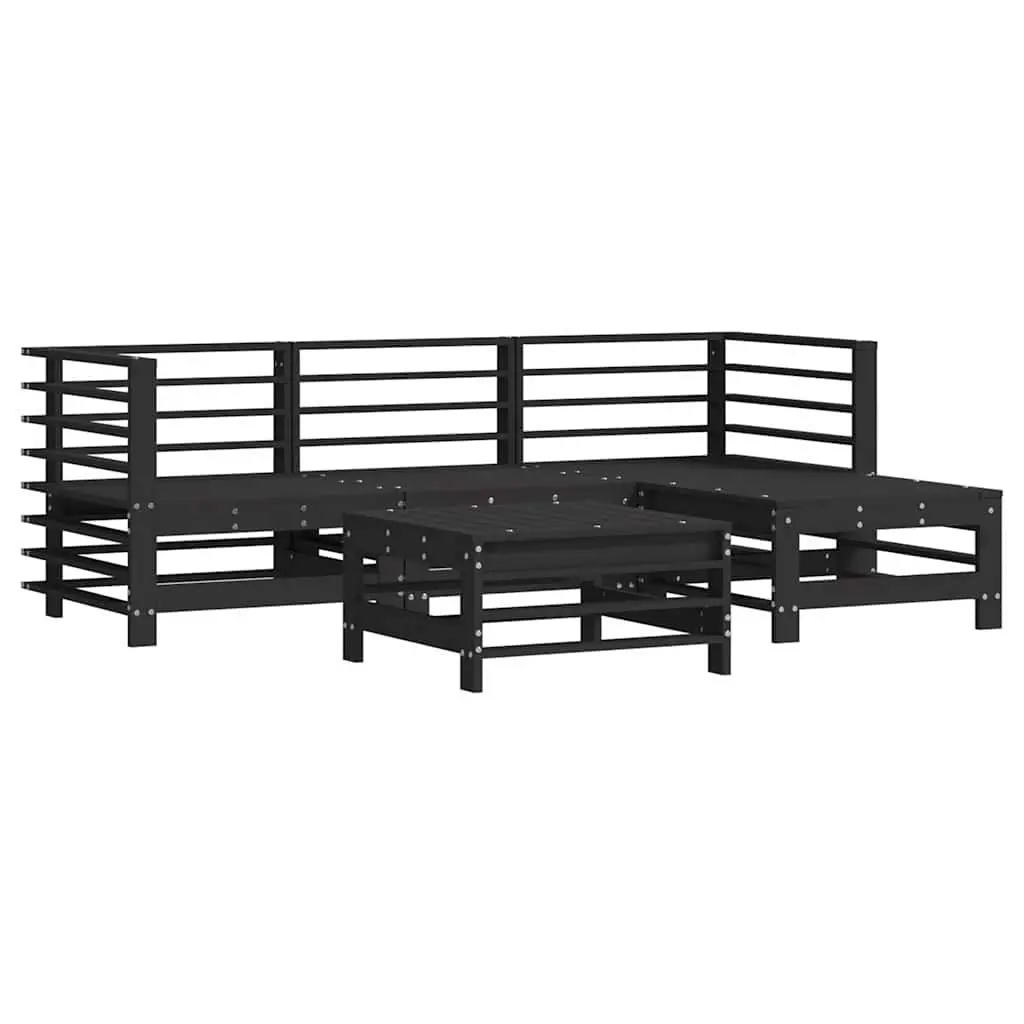 Wooden Garden Lounge Set Black 5 Piece Outdoor Furniture with Cushions