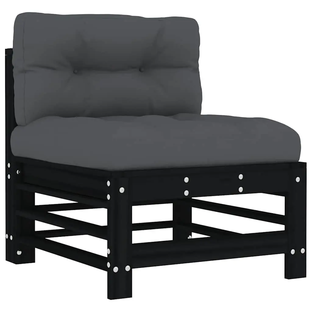 Wooden Garden Lounge Set Black 5 Piece Outdoor Furniture with Cushions