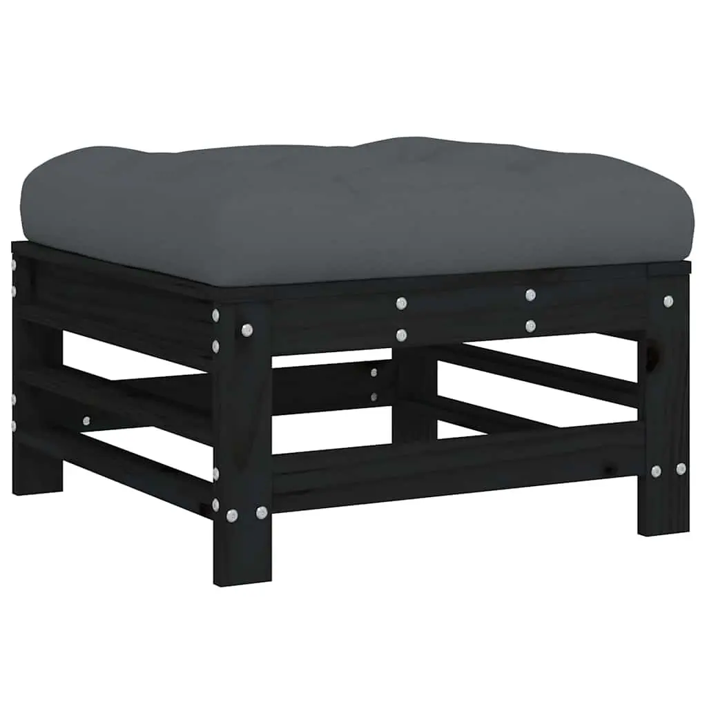 Wooden Garden Lounge Set Black 5 Piece Outdoor Furniture with Cushions