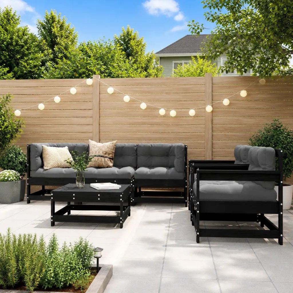 Garden Lounge Set 6 Piece Outdoor Furniture Patio Sofa with Cushions Black