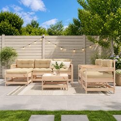 Garden Lounge Set 7 Piece Outdoor Patio Furniture with Cushions Slatted Design