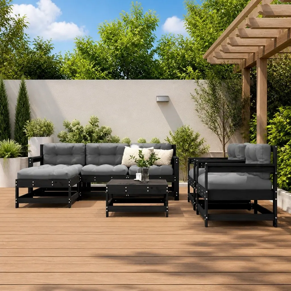 Garden Lounge Set Black 7 Piece Outdoor Furniture Patio Sofa with Cushions
