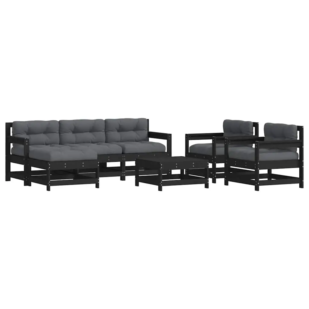 Garden Lounge Set Black 7 Piece Outdoor Furniture Patio Sofa with Cushions