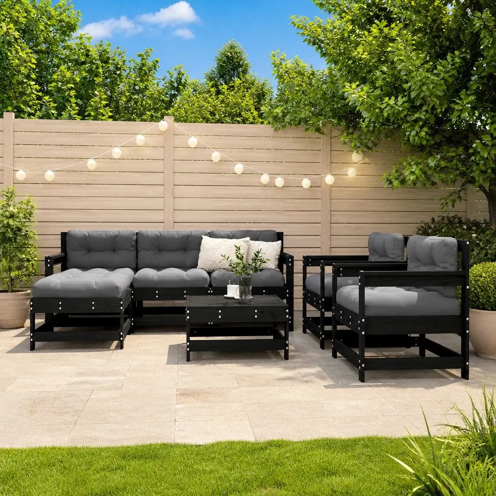Garden Lounge Set 7 Piece Outdoor Furniture Patio Sofa Cushions Black Wood