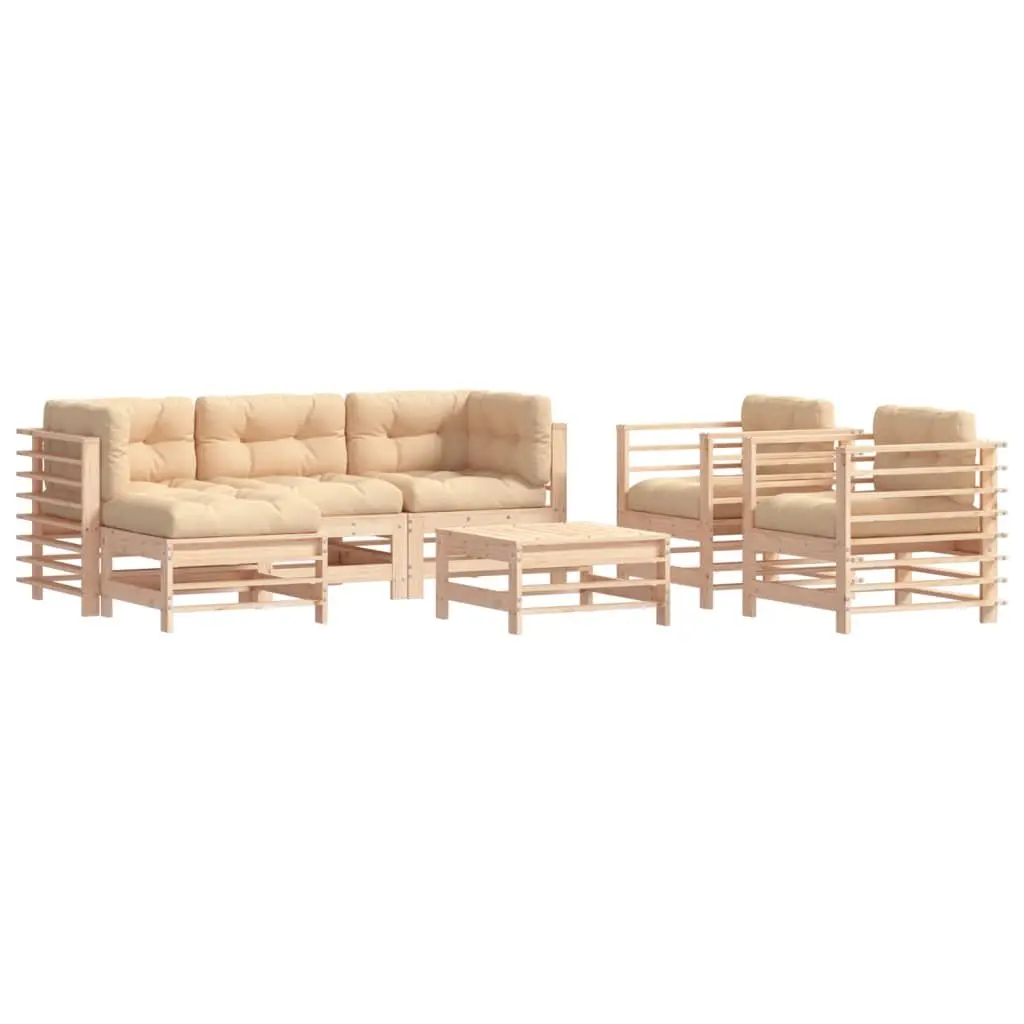 7 Piece Garden Lounge Set with Cushions Outdoor Furniture Brown Wood Sofa