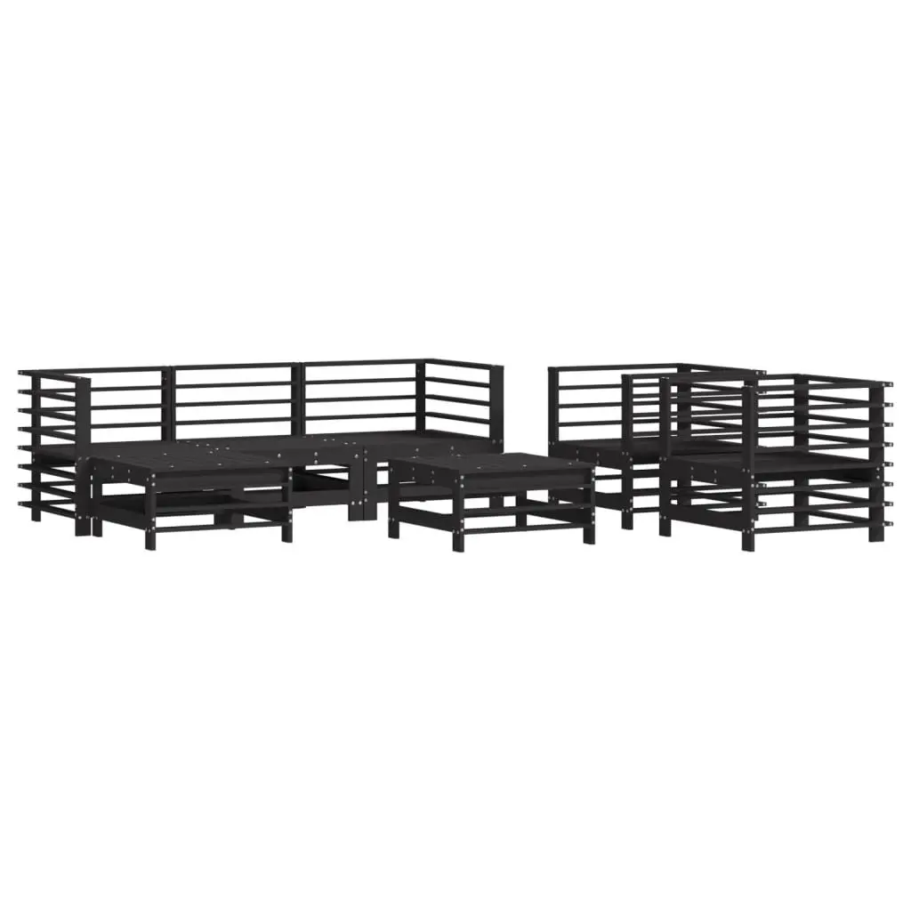 Garden Lounge Set 7 Piece Outdoor Furniture with Cushions Black Wood Sofa