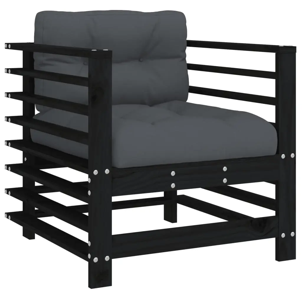 Garden Lounge Set 7 Piece Outdoor Furniture with Cushions Black Wood Sofa