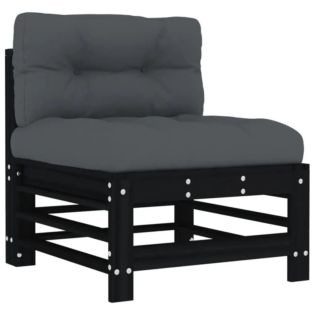Garden Lounge Set 7 Piece Outdoor Furniture with Cushions Black Wood Sofa