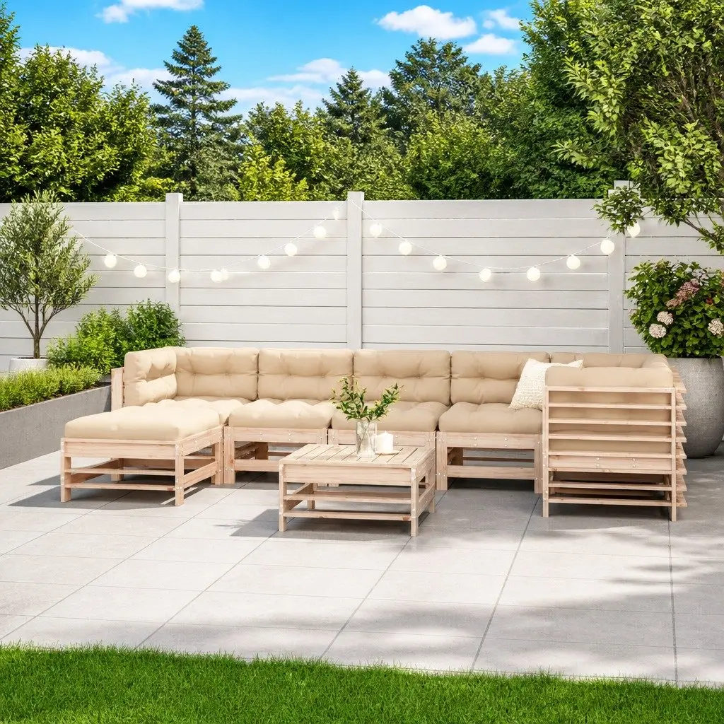 Garden Lounge Set Brown 8 Piece Outdoor Furniture Patio Sofa with Cushions Solid Wood