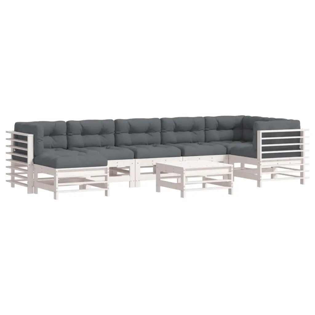 Garden Lounge Set 8 Piece Outdoor Furniture White Solid Wood Patio Sofa Cushions