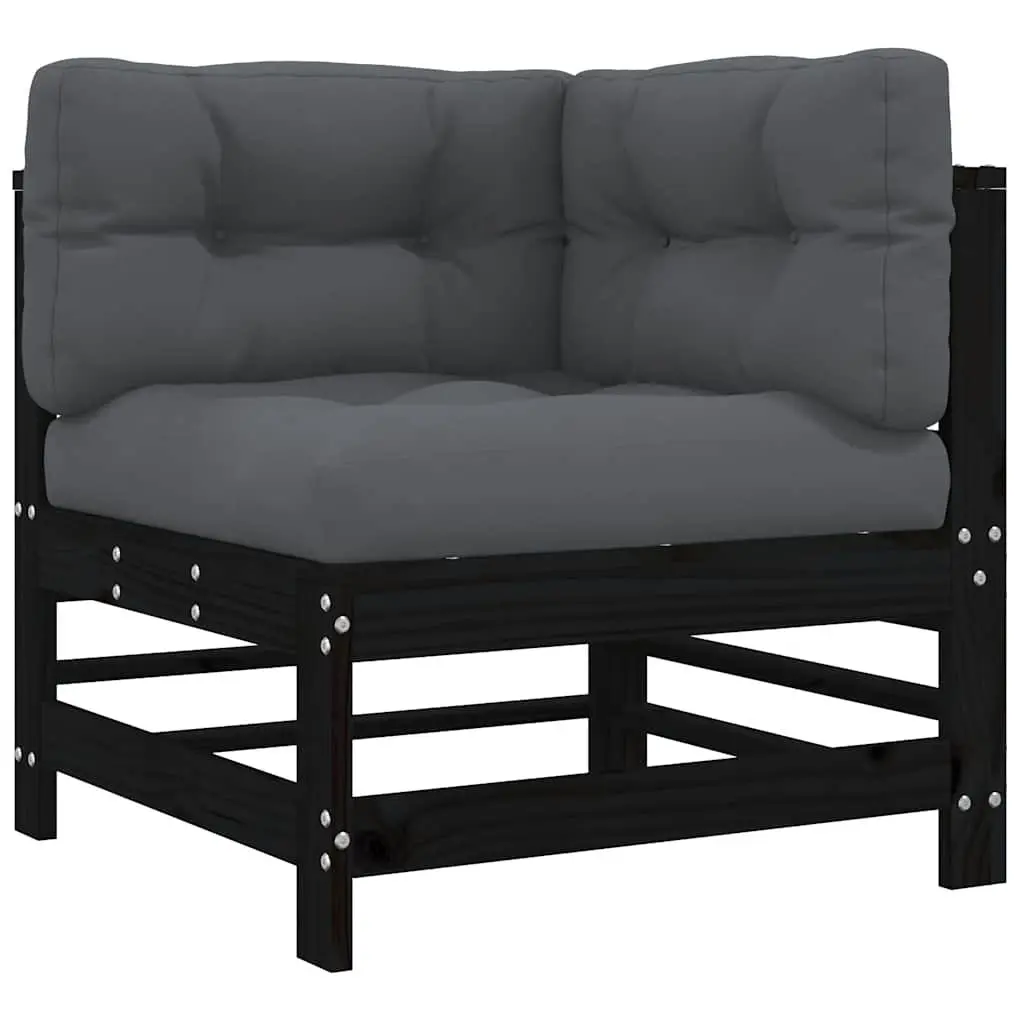 Garden Lounge Set 8 Piece Black Solid Wood Outdoor Furniture Patio Sofa with