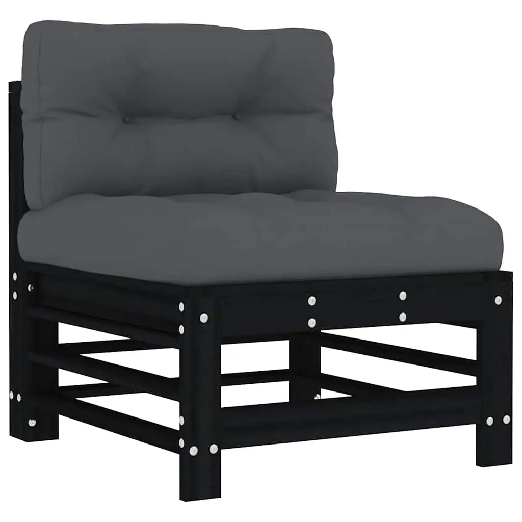 Garden Lounge Set 8 Piece Black Solid Wood Outdoor Furniture Patio Sofa with